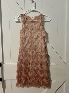 GB girls Rose Gold Fringe Shift Dress
